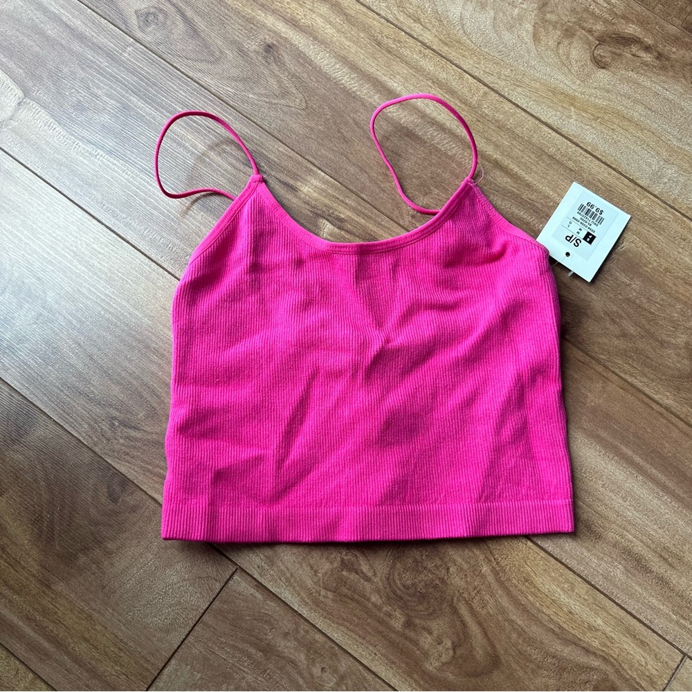 NWT Ribbed Spaghetti Strap Crop Top in Bright Pink